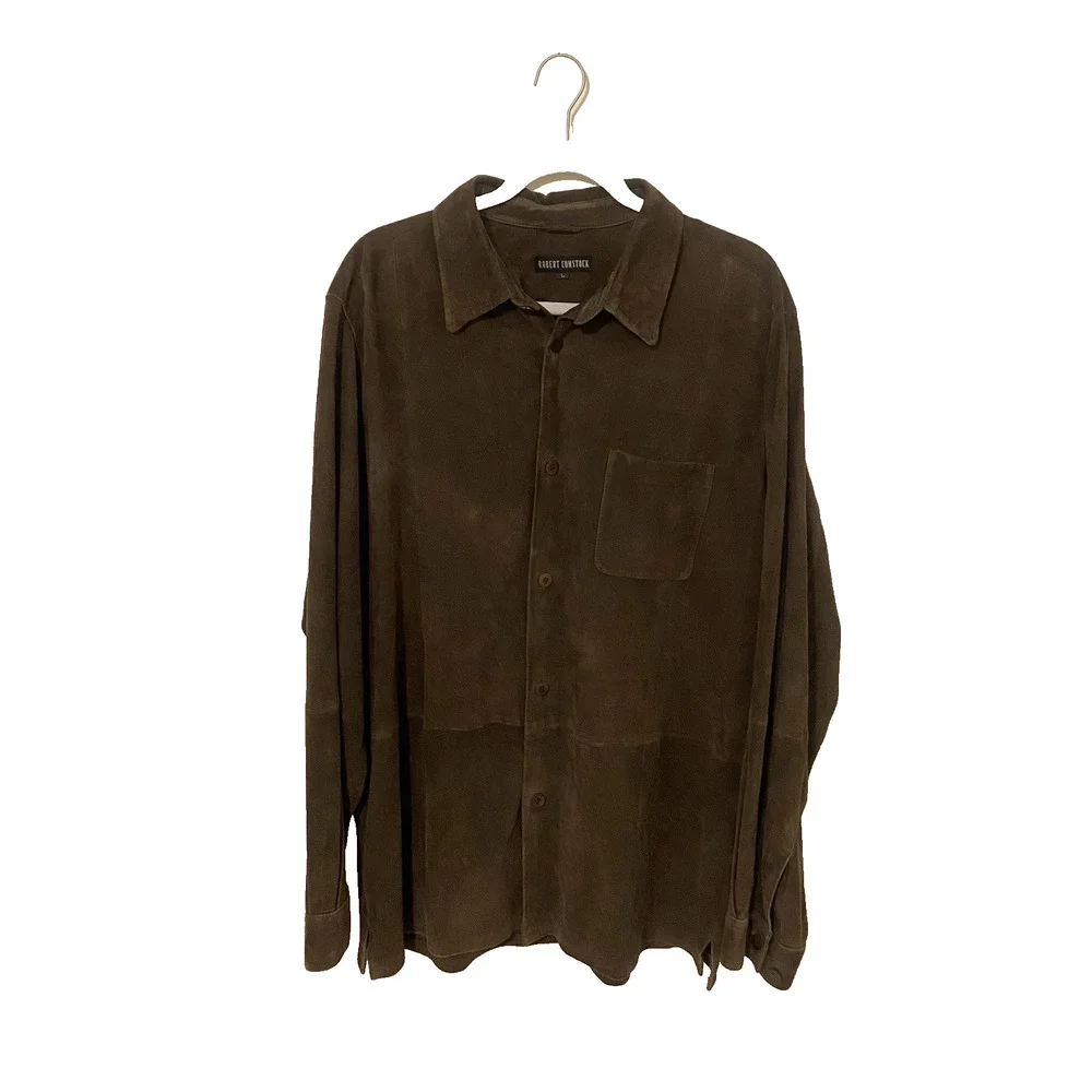 Vtg 90s Robert Comstock Suede Leather Brown Button Jacket Shacket L Boho Western